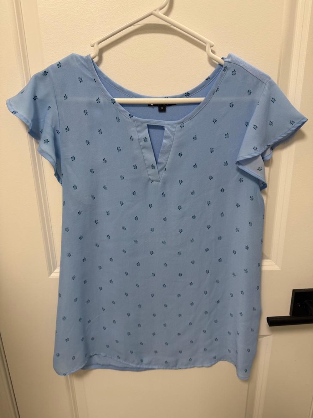 Papermoon Light Blue Flutter Sleeve V-Neck Blouse